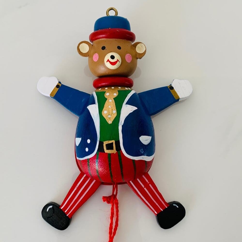 Vintage Wood Bear Pull String Jumping Jack Toy
